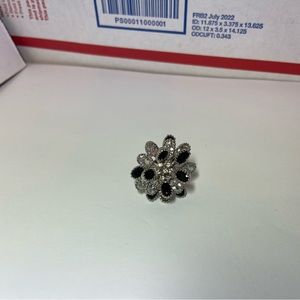 jeweled Costume statement flower ring black and Crystal stones vintage BoHo